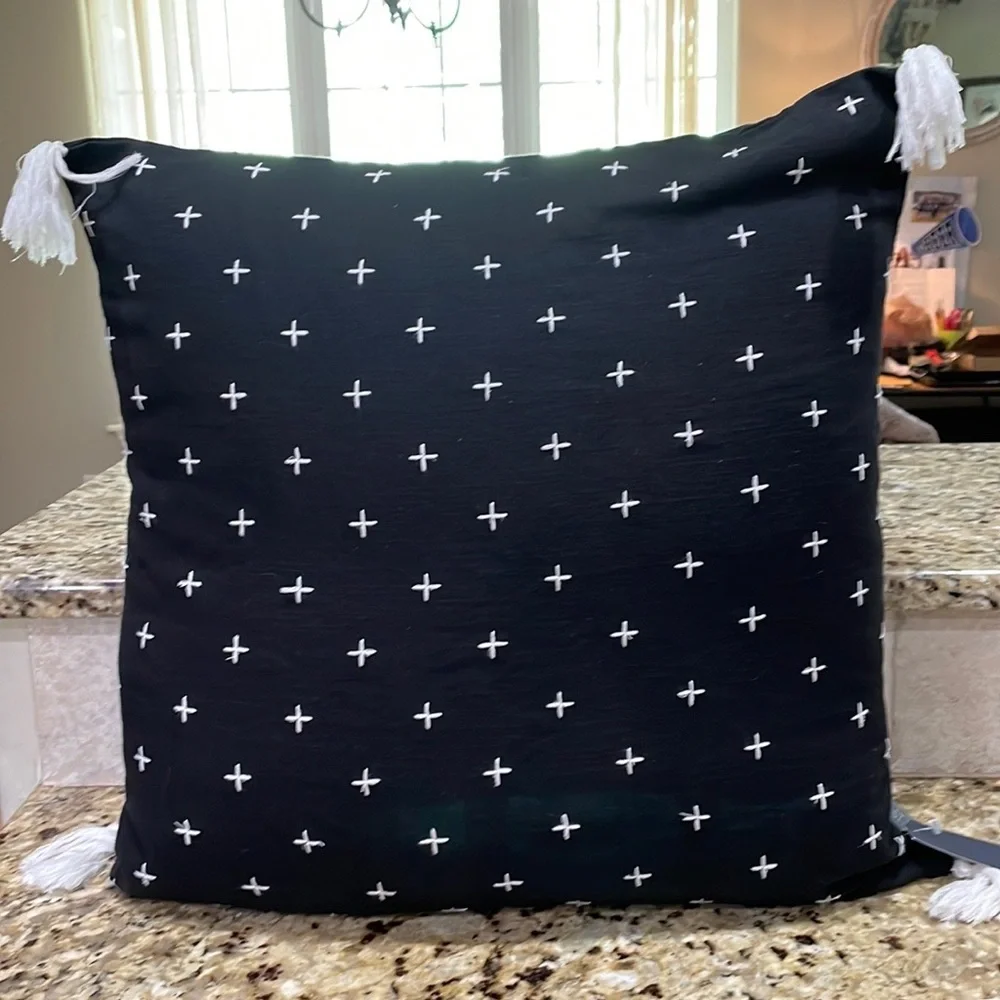 TWO DOWNEAST BLACK WITH WHITE EMBROIDERY PILLOW COVERS